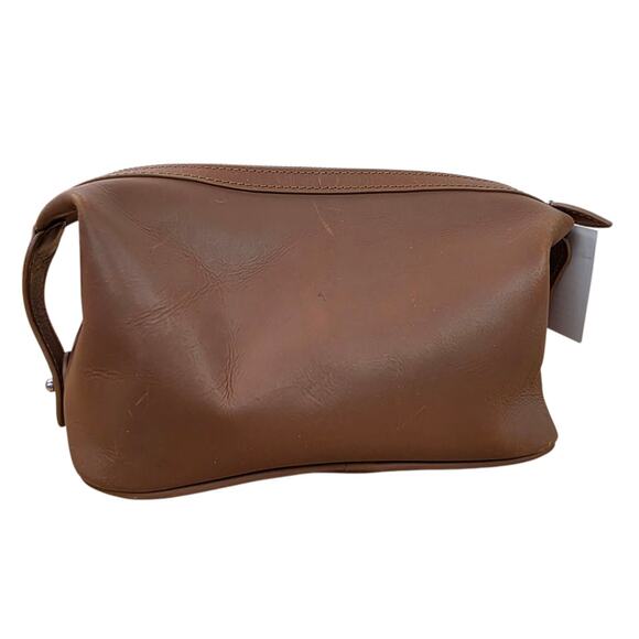 Pottery Barn Saddle Leather Toiletry Case Monogram Dark Brown Oiled Makeup Bag - Picture 2 of 5